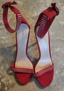 Hotsoles Damen rote hochhackige Pumps Strass Nieten Knöchelriemen Größe 10 sexy - Bild 1 von 11