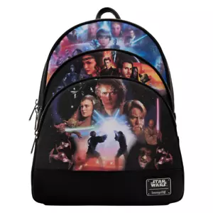 Loungefly Star Wars Prequel Trilogy Triple Pocket Mini Backpack - New, With Tags - Foto 1 di 4