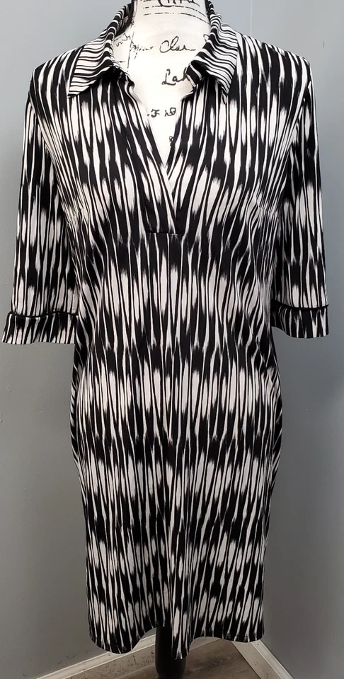 Vestido recto Sandra Darren para mujer 6 negro geométrico manga 3/4 cuello pulóver Foto 1 de 4