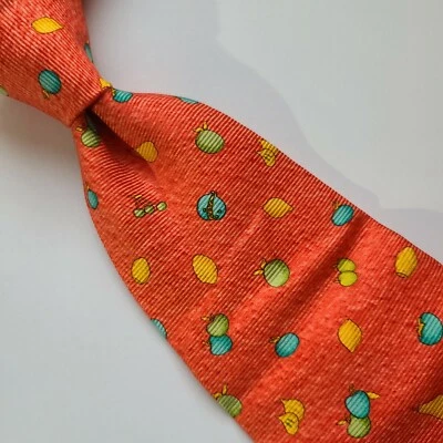 A4) CORBATA BVLGARI 7 PLIEGUES NARANJA CON FRUTAS POR TODAS PARTES 100% SEDA HECHA EN ITALIA  Foto 1 de 4