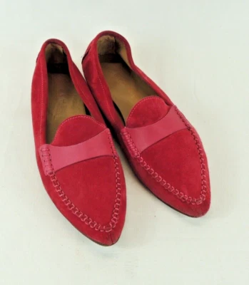 M. Gemi 热粉色麂皮绒尖头乐福鞋经典平底鞋,尺寸 8-8.5 (测量) — 第 1/4 张图片