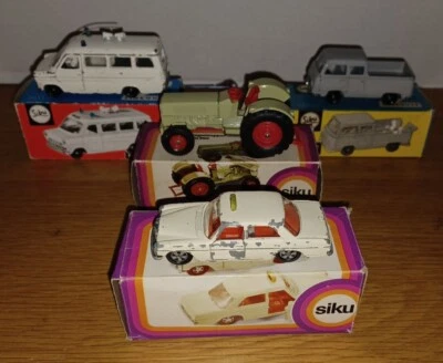 Lot of 4 SIKU Die Cast Cars Ford Transit, Police Transit, Mercedes Taxi, Tractor - Image 1 of 4