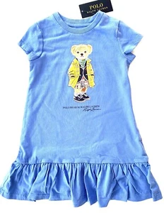 NWT, Girls Ralph Lauren Blue Polo Bear T-Shirt Dress. Size 6X - Picture 1 of 1