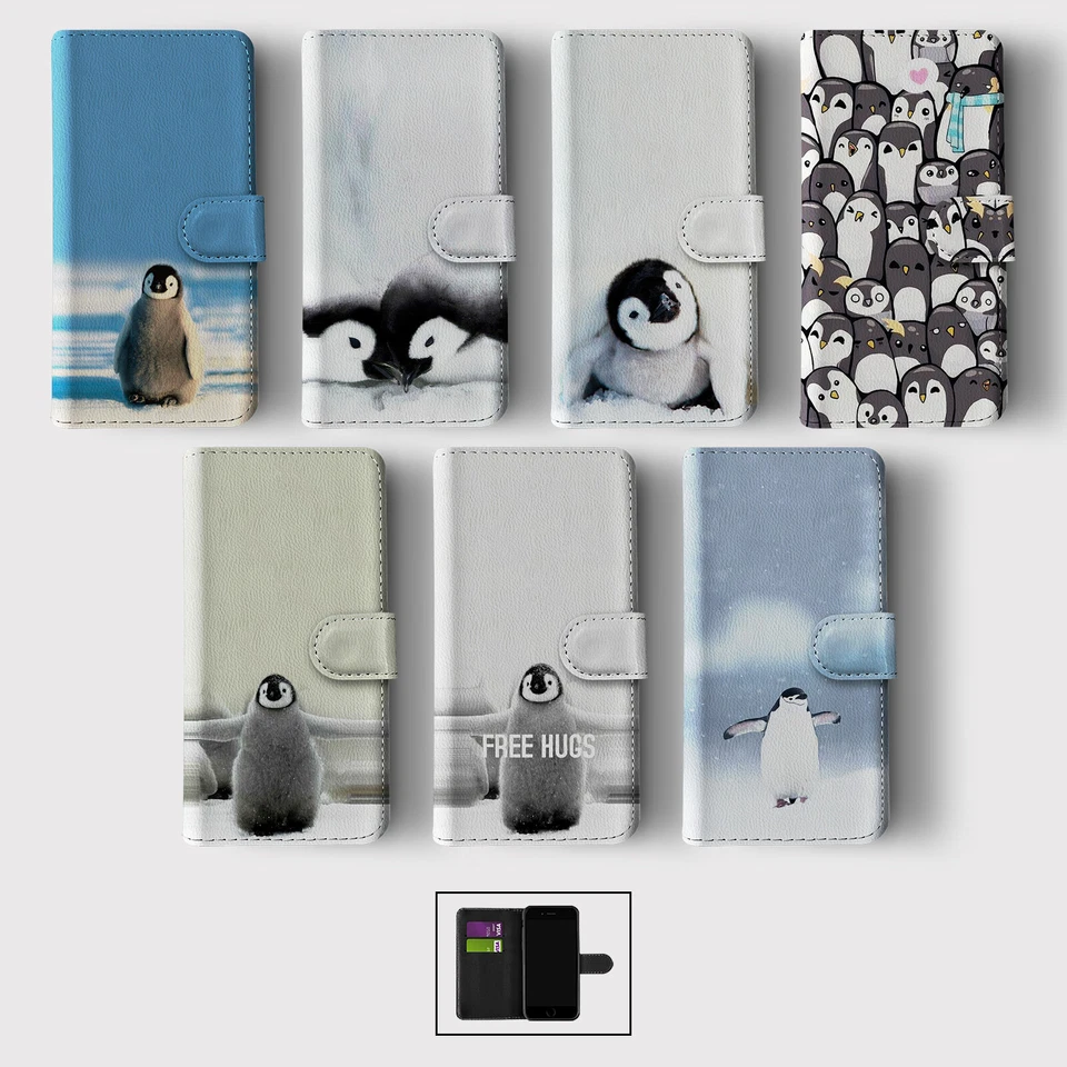 CASE FOR SAMSUNG S23 S22 S21 S20 S10 WALLET FLIP PHONE COVER CUTE BABY PENGUINS - Image 1 of 1