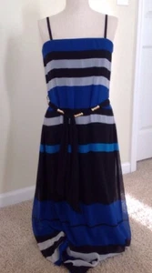 CACHE Summer Maxi Dress Size 6 ~ Blue White Black Lined Striped Strapless Long - Picture 1 of 10