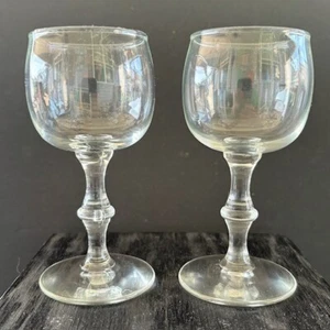 Lote De Colección Juego De 2 Copas De Vino Cordiales Transparentes Mediados De Siglo Estilo Bambú Vástago - Imagen 1 de 7