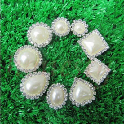 1X Rhinestone Crystal Pearl Flower Flatback Buttons Sewing Craft Embellishment - Image 1 of 3