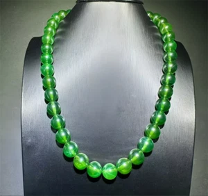 Top Green Round Bead Star Sapphire Lab-Created Corundum Sapphire Necklace - Picture 1 of 8