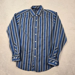 Indigo Palms Tommy Bahama Shirt Mens Large Blue Gray Stripe Button Down Casual - Picture 1 of 14