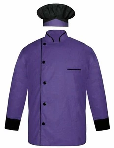 Chef Coat with Cap Full Sleeve Cuff and Collar Black Design Kitchen Uniform - Picture 1 of 31