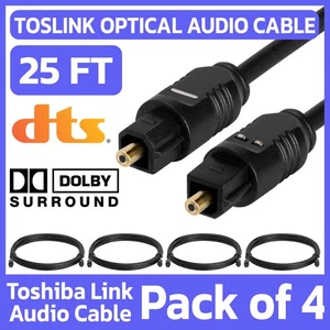 4 Pack TOSLink Cable 25 Feet SPDIF Fiber Optical Digital Audio Cord TV Sound Bar - Picture 1 of 5