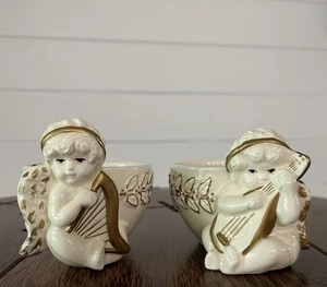 Set 2 Cherubino Angelo Allure con Arpa Tazza Porta Votivo Natale Vintage 1996 - Foto 1 di 13