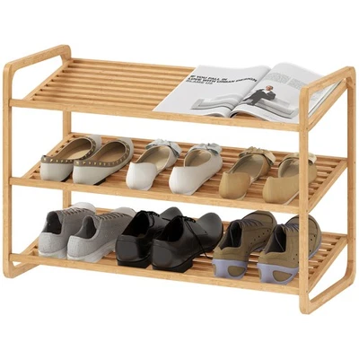HOMCOM Scaffale Scarpiera in Bambù a 3 Livelli per 12 Scarpe 76x33x50.8 cm - Immagine 1 di 4