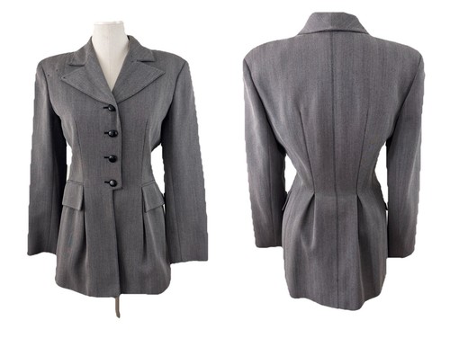 Giacca blazer equitazione Valentino Boutique taglia 8 grigio aderente lana vintage Italia