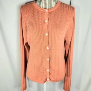 Bobby Chan orangefarbener Seiden-Cardigan mit Zopfmuster und Knopfleiste Größe Large - Bild 1 von 7