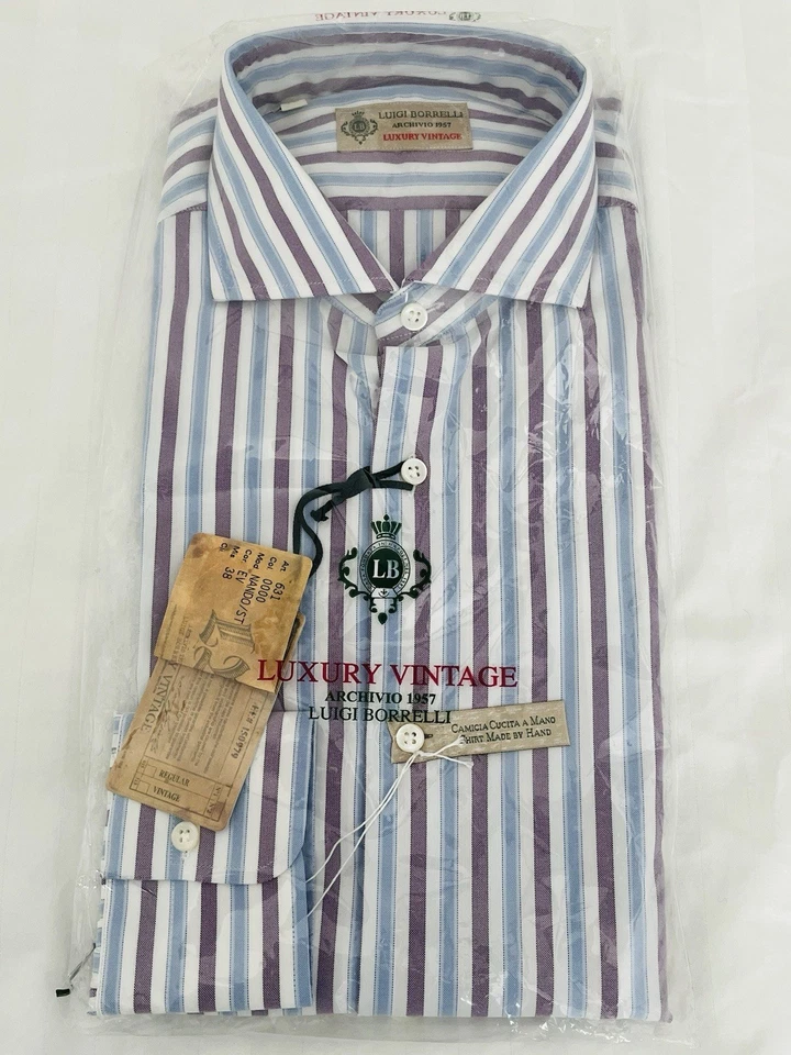 Camisa Luigi Borrelli 15/38 Lujo Vintage Archivio Italia - Calce Ajustado NUEVA CON ETIQUETAS Foto 1 de 4