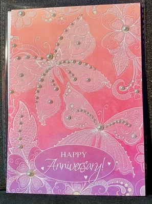 Happy Anniversary Greeting Card Beautiful Pearl Butterflies! - Image 1 of 2