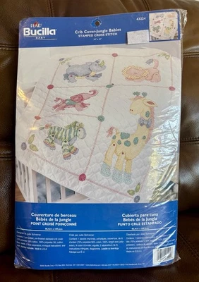 Bucilla 婴儿床罩丛林婴儿 43224 预绗缝十字绣套件-全新 — 第 1/4 张图片