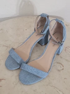 New Call It Spring Blue Denim Block Heel Ankle Strap Sandals US 8 M NWOB - Picture 1 of 6
