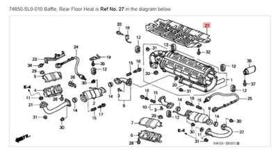 Deflector NSX HONDA ACURA GENUINO OEM, tubo de escape térmico de piso trasero ☆ 74650-SL0-010 Foto 1 de 2