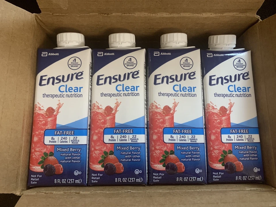 Caja líquida Ensure Clear Therapeutic Nutrition mezclada bayas 8 oz estuche de 24  Foto 1 de 4