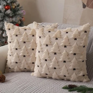 Copricuscini Natalizi 18X18 Pollici Set 2 Decorazioni Natalizie Morbido Peluche Ecopelliccia - Foto 1 di 7
