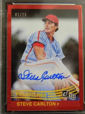 Donruss Steve Carlton 1984 2018 rojo retro automático 1/25 GMA 10 Phillies Salón de la fama Foto 1 de 3