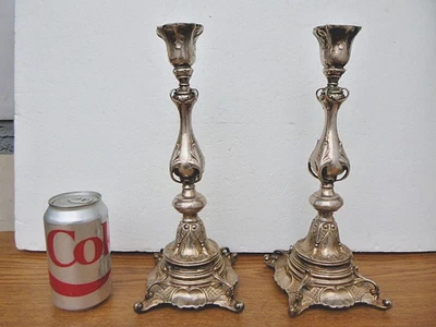 Par de candelabros antiguos victorianos Sabbath Fraget plato de plata Varsovia años 1890 Foto 1 de 4