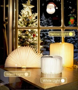 Luce LED Libro Lampada Pieghevole in Legno Magnetica USB Ricaricabile con Telecomando - Foto 1 di 13