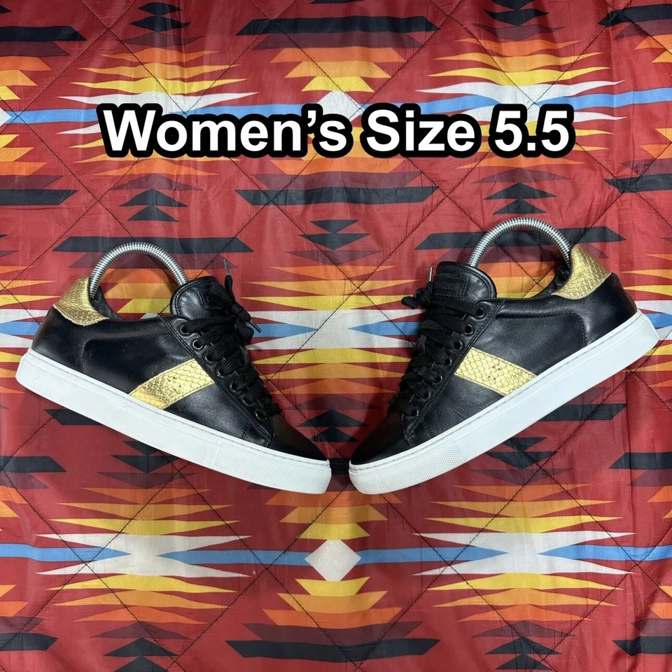 Roberto Cavalli Black Gold Sneakers Shoes Womens Size 5.5 US 36 EU Made In Italy - Image 1 of 4