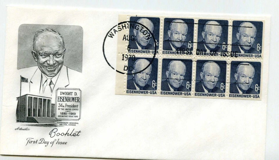 1393A 6c Dwight D. Eisenhower pane of 8 Artmaster, FDC - Image 1 of 1