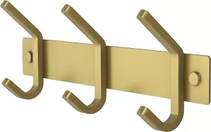3 Hooks Coat Rack Wall Mounted for Hanging Keys Bags Robe Clothes Hats Gold - Picture 1 of 7