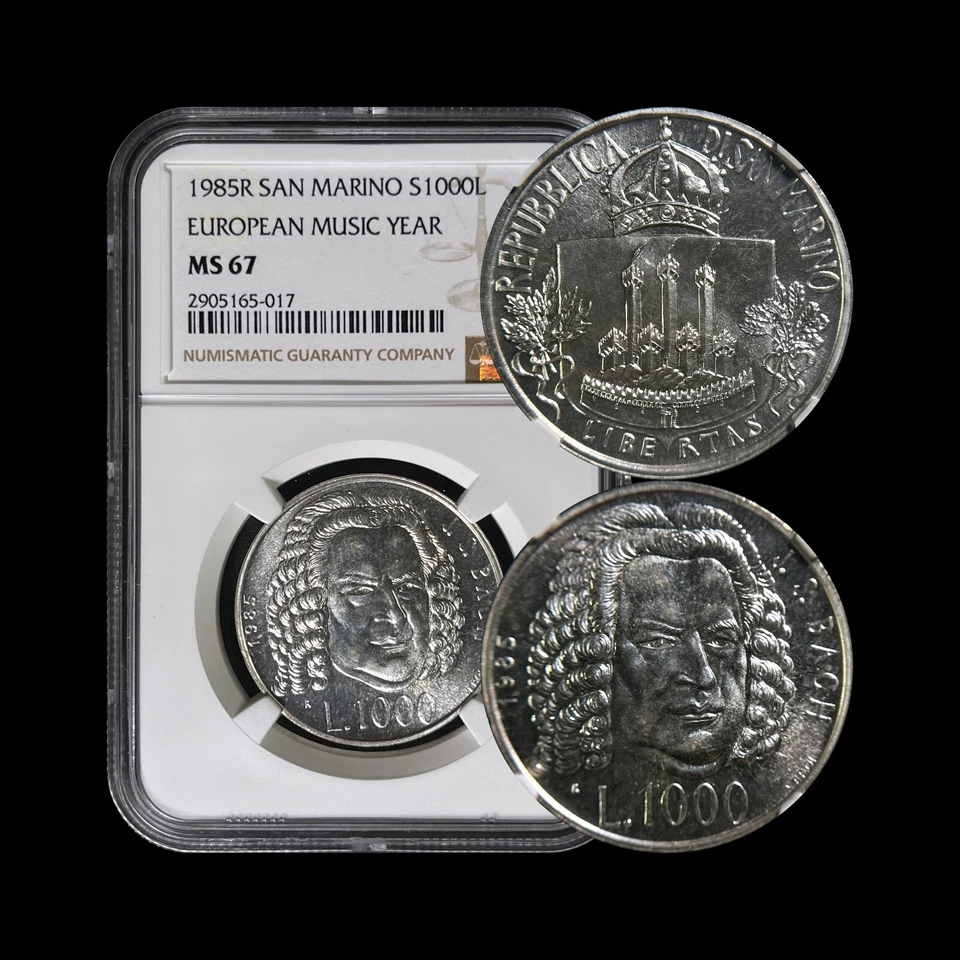 SAN MARINO. 1985, 1000 Lire, Silver - NGC MS67 - Top Pop 🥇 Music Year, Bach 17 - Image 1 of 4
