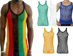 MENS STRING MESH VEST 100% COTTON MESH FISH NET FITTED STRING VEST SIZE-S to XL - Picture 1 of 7
