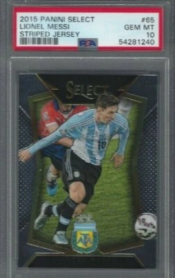 2015 PANINI SELECT #65 LIONEL MESSI PSA 10 GEM MINT STRIPED JERSEY  - Image 1 of 2