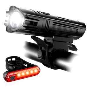 ASCHER USB Rechargeable Bike Headlight &Tail Light set Waterproof 4 Light Modes - Picture 1 of 9