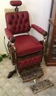 Vintage Theo-A-Kochs Wood Barber Chair - Red leather - Button Tufted back.