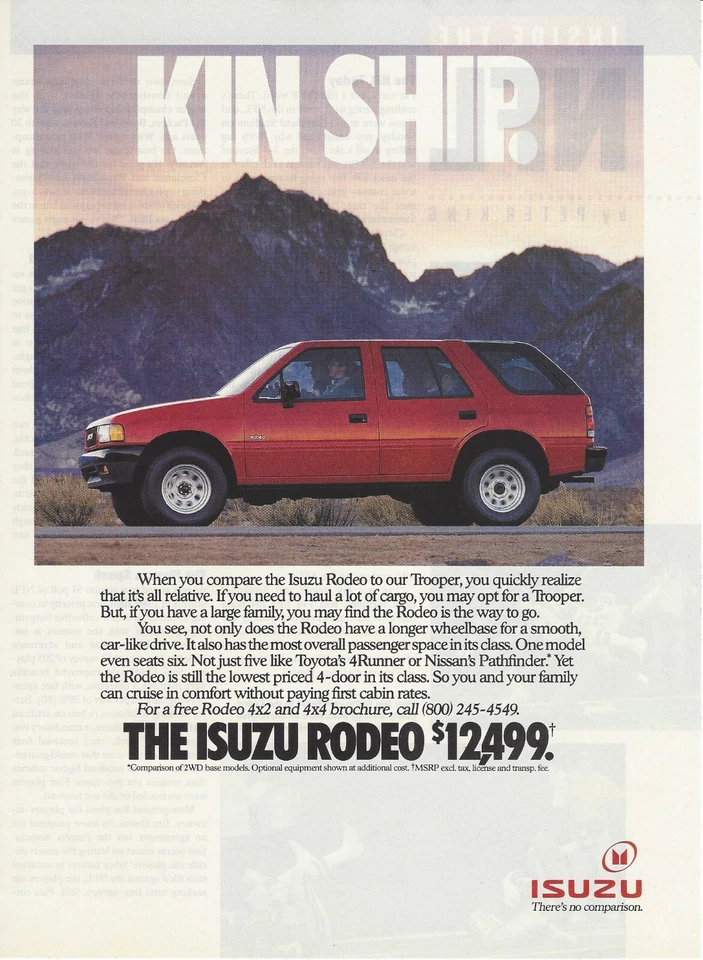 Isuzu Rodeo 1991 rojo 4 puertas Kin Ship anuncio impreso vintage años 90 Foto 1 de 1