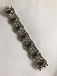 Vintage ATI Mexico 925 Sterling Silber breites schweres Armband - Onyx - Bild 1 von 8
