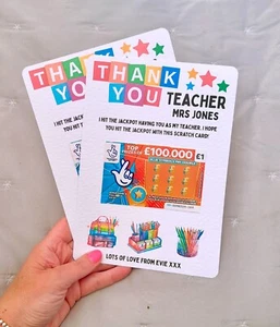 Thank You Teacher Personalised Scratch Card Holder Card TA Gift Present Ideas - Picture 1 of 7