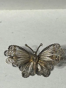 Vintage 800 Filigree Butterfly Pin Brooch Light Gold Wash - Picture 1 of 7