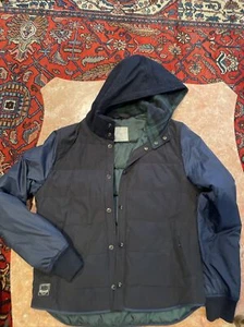 mango man casual navy & black Hooded coat / Jacket size small - Picture 1 of 12