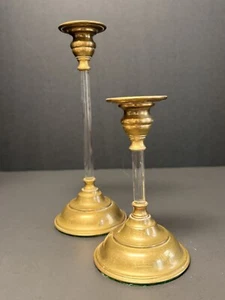 Vintage Brass Candle Stick Holder Glass Stems 6" & 9" Lot Rare Lot - Picture 1 of 8