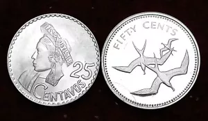 GEM BU .925 BELIZE & .720 GUATEMALA SILVER COINS: 1974 BELIZE & 1964 GUATEMALA ! - Picture 1 of 2