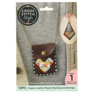Cross Stitch Leather Pouch Necklace & Earring Kit - Picture 1 of 1