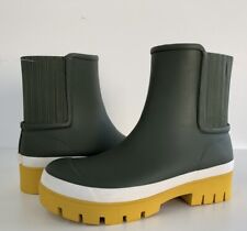 TORY BURCH Foul Weather Lug Sole Ankle Rubber Rain Boot US 10 M Green/Yellow New