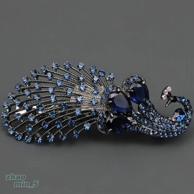 Blue Crystal Peacock Barrette Rhinestone Hair Clip Clasp Hairpins Wedding Gifts - Image 1 of 4