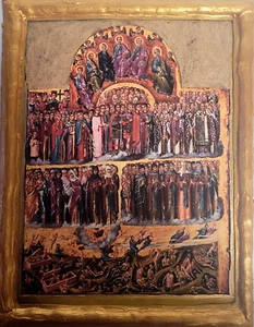 Zweites Kommen Jüngstes Gericht Kirchliche Katholische und Orthodoxe Ikone Plakette - Bild 1 von 5