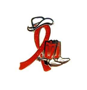 Red Awareness Ribbon Pin Cowboy Western Boots Hat Cancer Cause Support Sparkle  - Picture 1 of 8