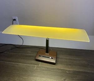 VTG PANASONIC GOOSENECK DESK LAMP LIGHT MID CENTURY MODERN WOOD GRAIN BANKER - Picture 1 of 24